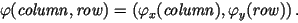 $ \varphi(\mathit{column},\mathit{row}) = \left( \varphi_x(\mathit{column}),\varphi_y(\mathit{row})
\right). $