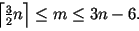 $\left\lceil\frac{3}{2}n\right\rceil \leq m \leq 3n-6.$
